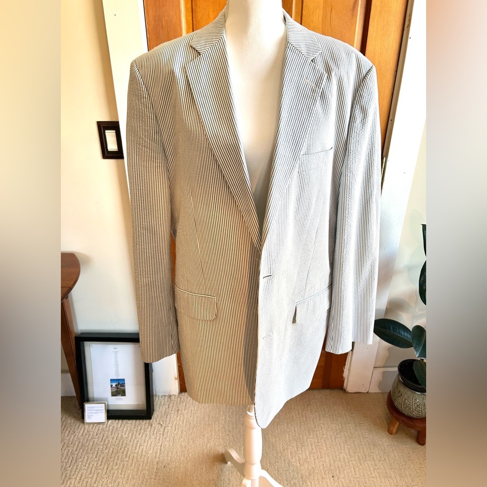 Brooks Brothers Seersucker Pinstripe Blazer in Blue and White NWOT